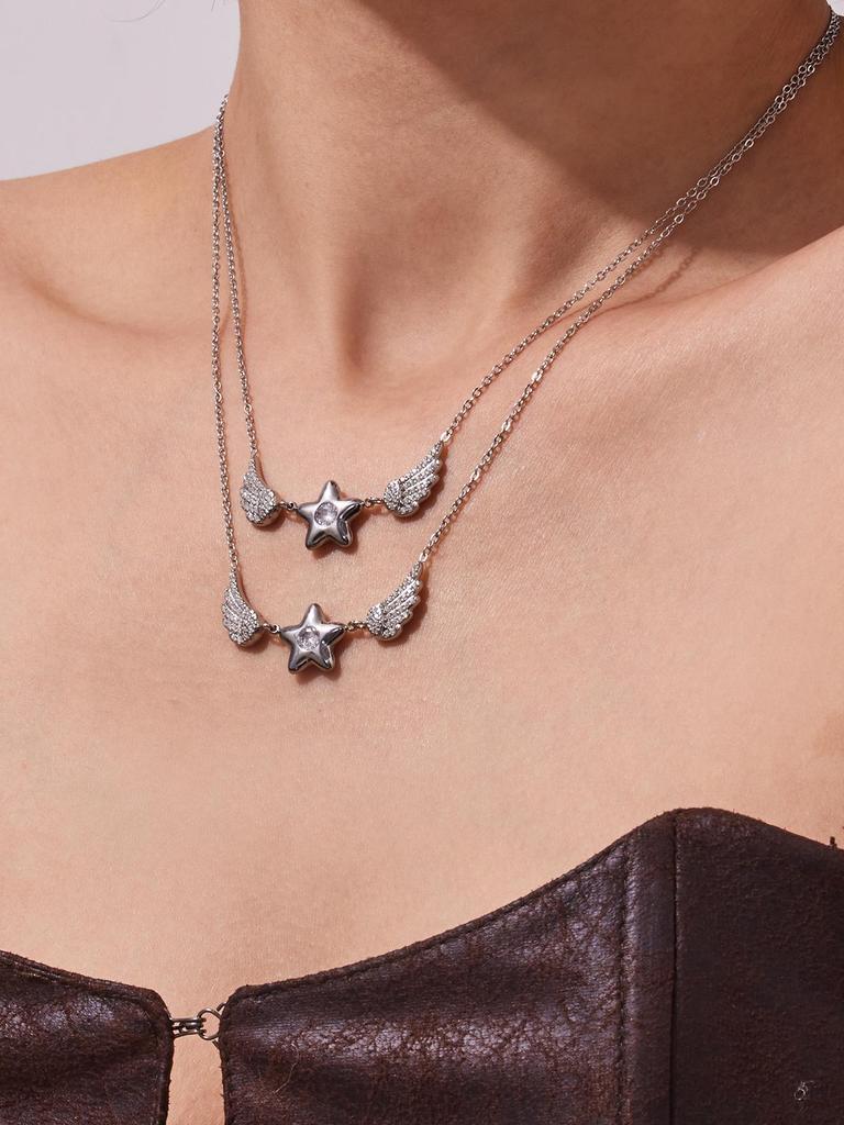 18K Gold Plated Stainless Steel Zircon Star Wings Necklace