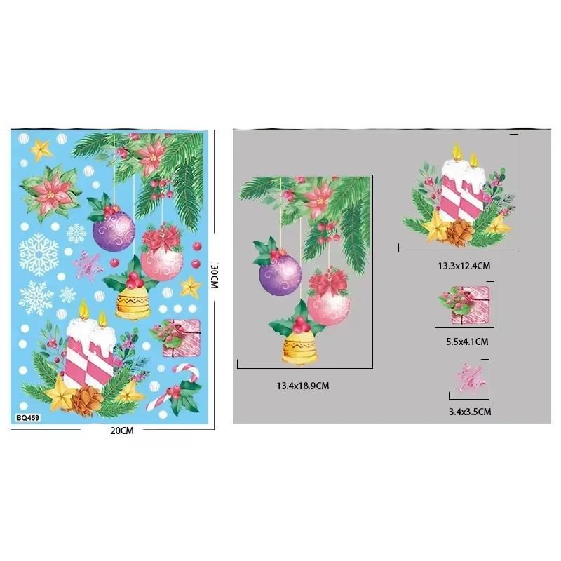 Christmas Pink Santa Claus Stickers Xmas Ball Garlands Bell Snowman Static Stickers Merry Christmas Decor Happy New Year