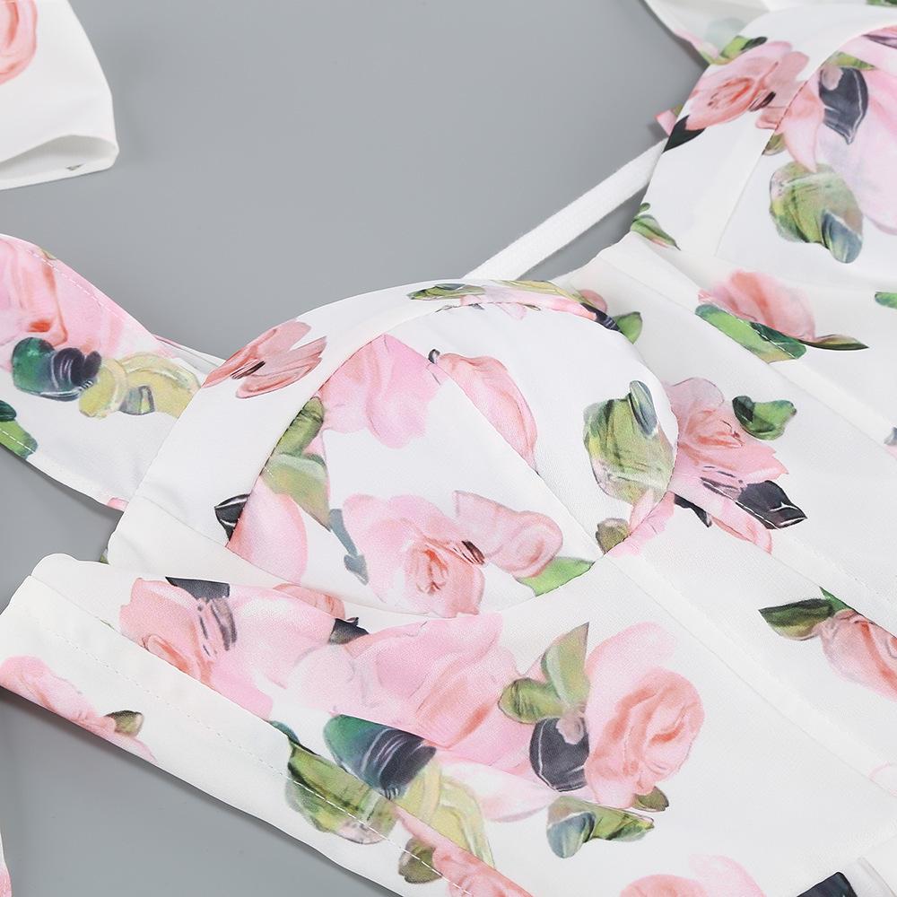 Elegant Print Swing Midi Dress with Shoulder Straps - Women's Banquet Attire