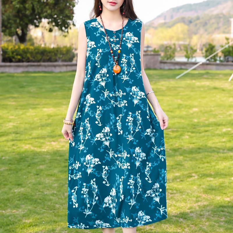 Plus Size Women's Elegant Dresses Loose Summer Sleeveless Dress Female Vintage Clothes
