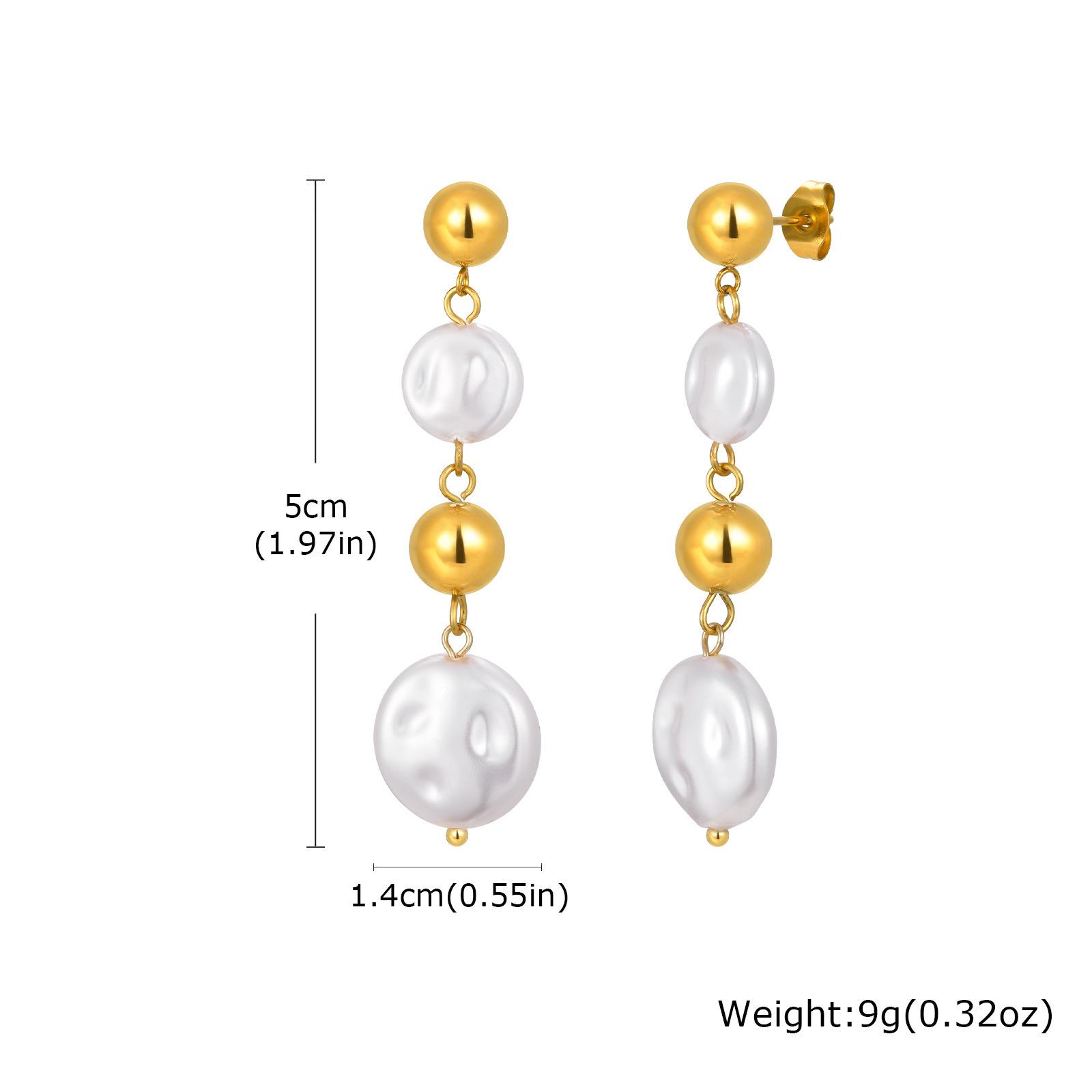 

Accessories, Fashion Stainless Steel Size Steel Ball Pearl Gold Earrings Ladies Jewelry 887