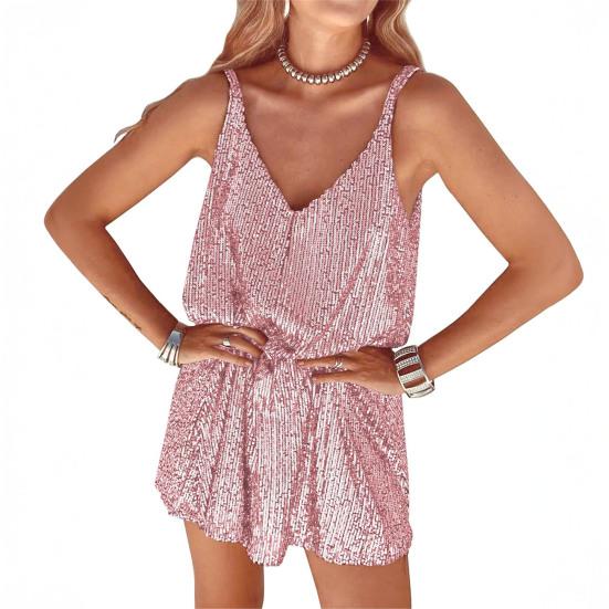 Women's Sparkly Sequin Mini Dress Sleeveless V Neck Glitter Cocktail Party Dress Sexy Going Out Outfits