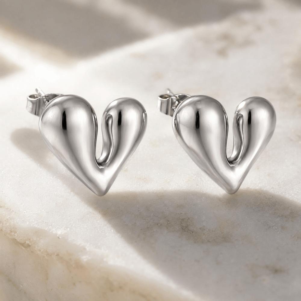 Geometric Texture Irregular Heart Earrings Stainless Steel Huggie Hoop Earrings For Women