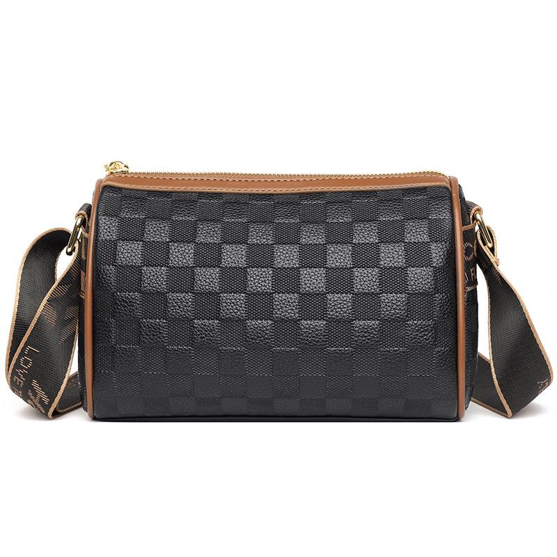 Women's bag new wide shoulder strap women's shoulder bag fashionable checkered soft leather messenger bag pillow bag