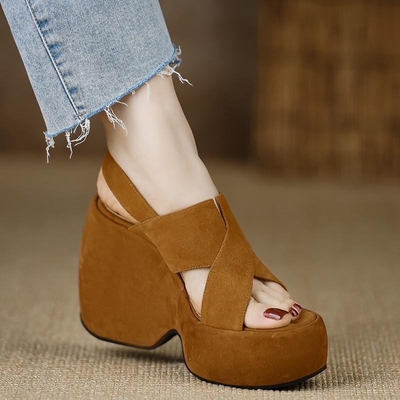 Été 2025 Sandales à Talons Hauts Épais pour Femmes Plateforme Épaisse Slingbacks Sangle à Boucle Croisée Bout Ouvert Chaussures Élégantes