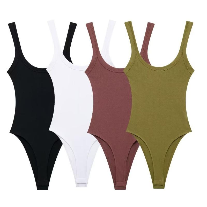 Skinny Ribbed Bodysuits for Women, O Neck, Straps, Snap-Button, Female Playsuits, Sexy Fashion