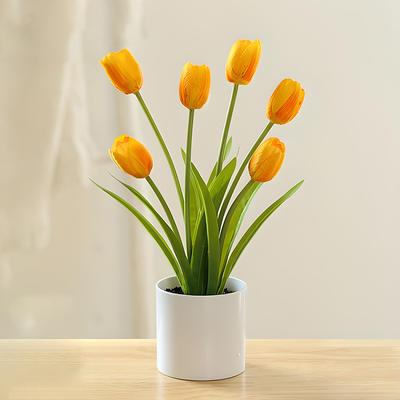 Artificial Tulip Flower Fake Plants 3/5/6Head Plastic Potted Bonsai Flowers Home Office Desktop Decor Wedding Party Decoration