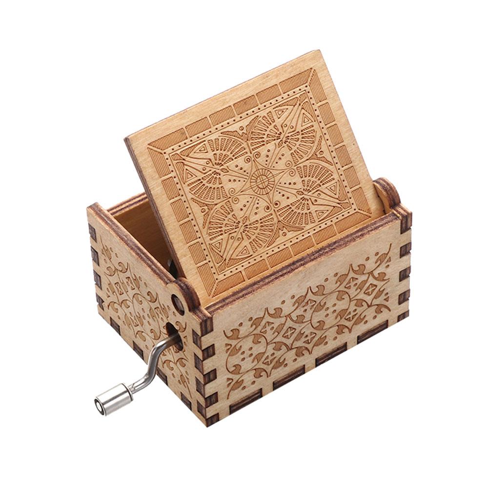 Hand Crank Engraved Carved Cards Wood Music Box Music Boxes Gifts For Daughter Presents For Wife