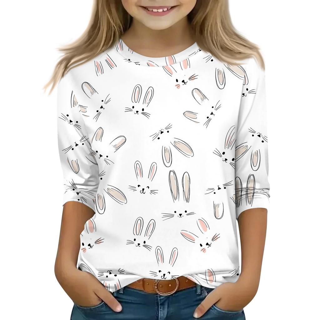 Kinder 3/4 Ärmel Tops Casual Print T Shirt Rundhals Pullover Bluse