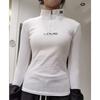 Spring Trendy Women Half Zip Stand Collar Tshirt  Base Long Sleeve Casual Pullover Tops