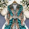 Spring Autumn Women Elegant Notched Collar Designer Print Single Breasted Long Maxi Holiday Party Blazer Dresses