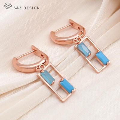 Fashion Unique Double Color Rectangle Cubic Zirconia Drop Earrings For Women Girl Wedding Jewelry Elegant Eardrop