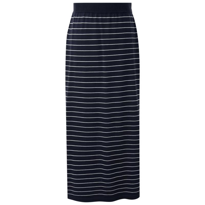 Sancai Lyocell Blend Striped High-Waist Slit Knit Skirt L