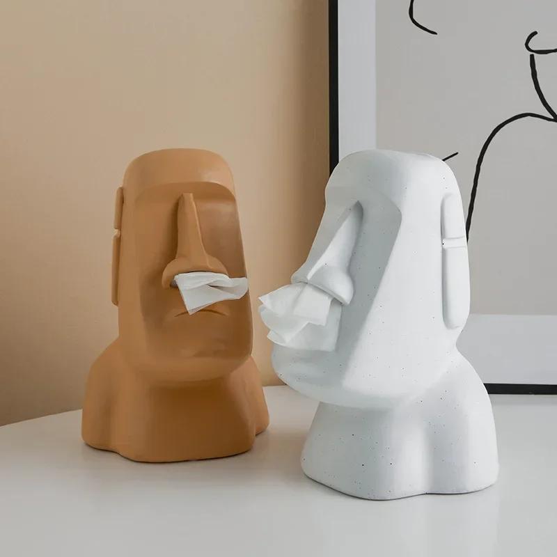 Kitchen Moai Stone Statue Island Portrait Dispenser Tissue Box Napkin Storage Mouth Organizer Accessories Useful Things Decor