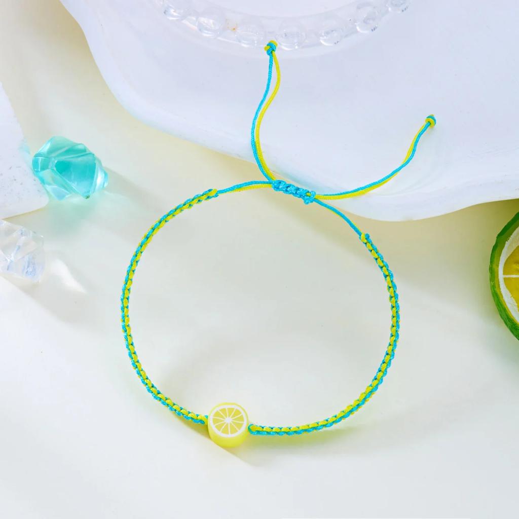 Summer Style Fruit Bracelet For Women Girls Watermelon Lemon Strawberry Handwoven Adjustable Bangles Friendship Jewelry Gifts