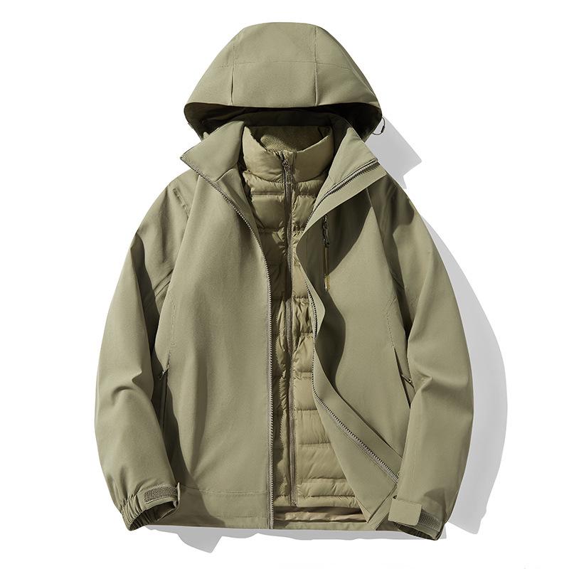 Men's 3-in-1 Camouflage Jacket: Warm, Windproof, Waterproof, Detachable 90% Down Liner for Outdoor Winter Mountaineering