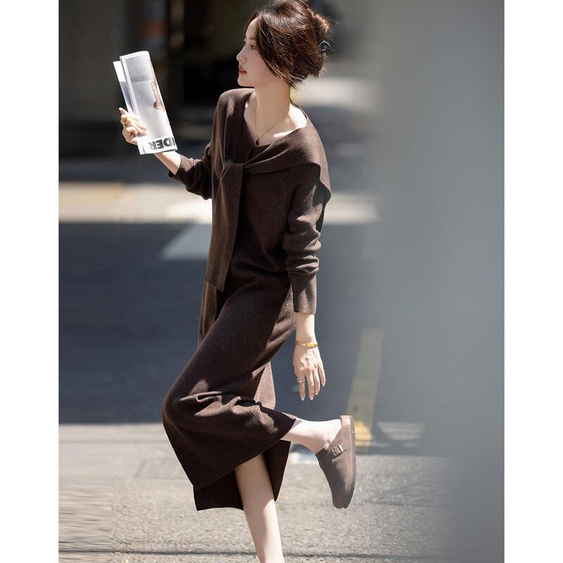 

Demana Elegant Detachable Shawl V-Neck Midi Dress L