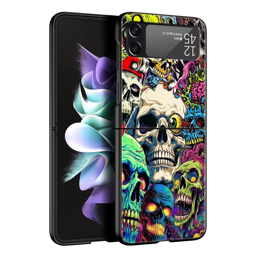 Skeleton Skull Hard PC Phone Case For Samsung Galaxy Z Flip 7 6 5 4 Black Cover For Galaxy Z Flip 3 Foldable Shell Fundas Capas