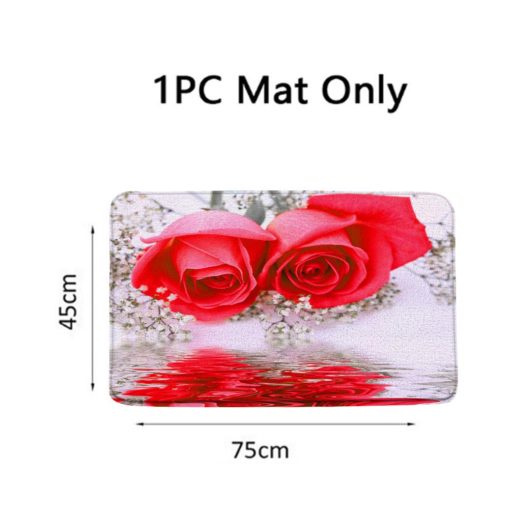 Butterfly Red Roses And Flowers Print Shower Curtain Set Anti-Slip Rugs Toilet Lid Cover Bath Mat  Bathroom Curtains Decoration