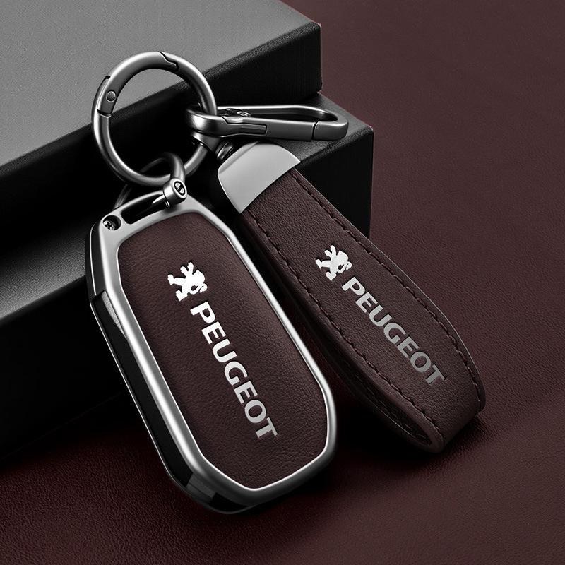 New Zinc Alloy Leather Car Key Case Cover Holder Cover Protection For Peugeot D208 2008 301 308 508 5008 RCZ Keychain Accessories