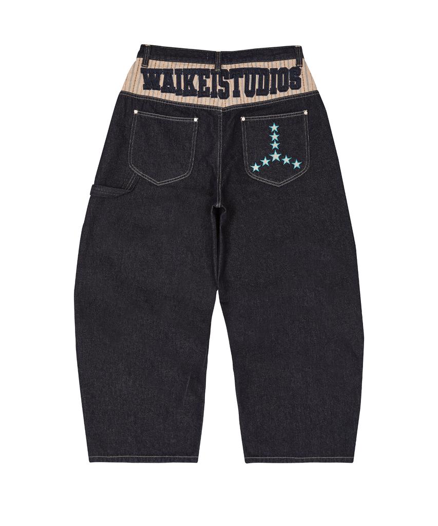 WAIKEI Star Piece Curved Denim Pants Indigo Blue