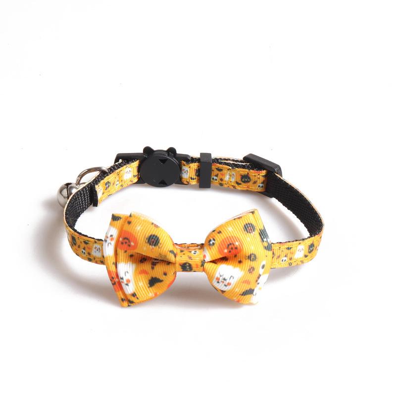 1Pcs New Cat Collar Bell Bow Halloween Web Series Neck Collar Cute Christmas Ghost Spider Skull Pumpkin Cat Dog Collar
