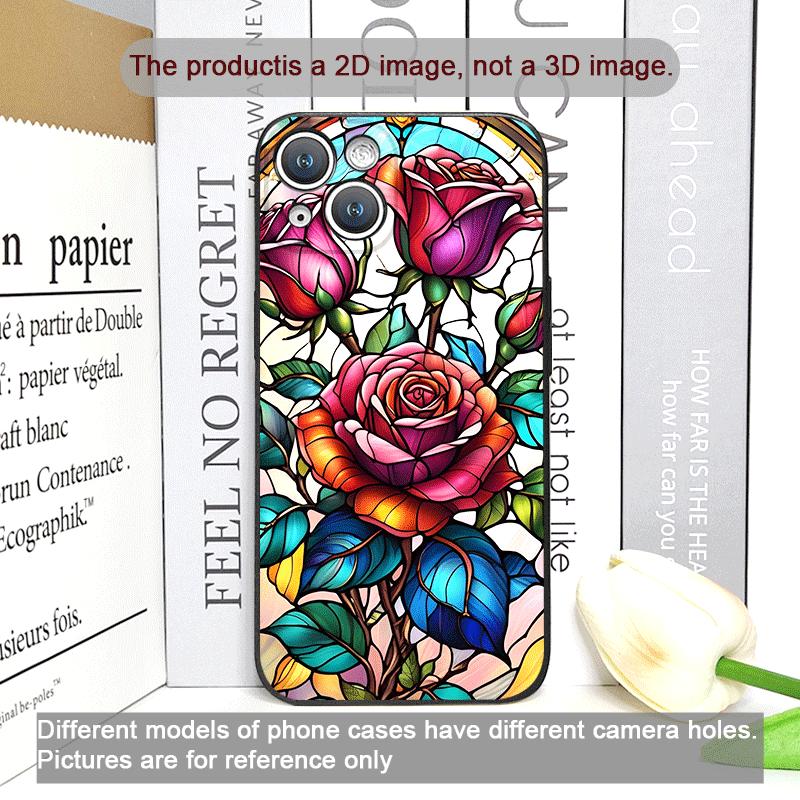 Colorful Glass Style Rose Flower Pattern Phone Case for iPhone 17 16 12 11 14 Plus 13 14 15 Pro Max Mini X XS Floral Soft Cover