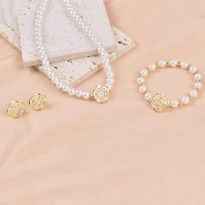 Vintage Court Style Pearl Jewelry Set: Necklace, Bracelet, and Stud Earrings