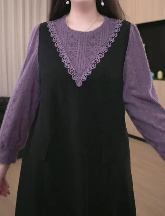 Spring Lace Plus Size Slimming Dress for Middle-Aged Women - Influencer Style