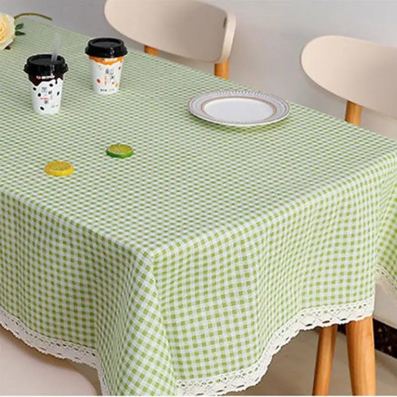 Tablecloth Plaid Lace Pastoral Student Writing Desk Cloth Nordic Simple Rectangle Banquet Party Decorative Table  Dustproof