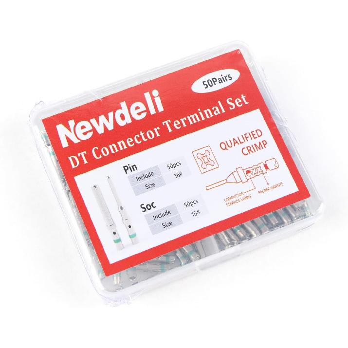 Newdeli 50 Pairs Deutsch Pin Connector Kit Size 16 Solid Contacts DT Series Connector, Common Contacts Automotive Terminals, Ni Plating Pin And