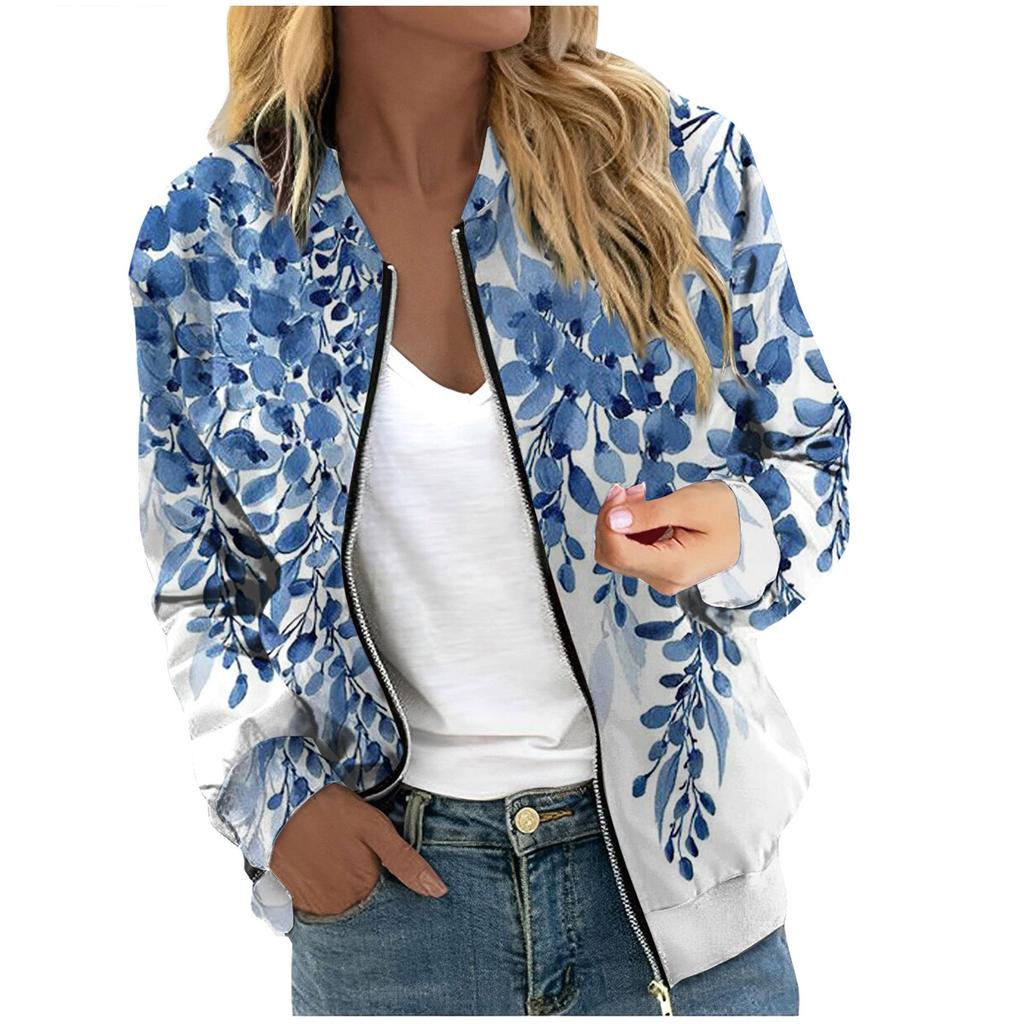 Women's  Outerwear Print Long Sleeve Casual Zipper Tops Cardigan Shirt Slim Jacket For Women
