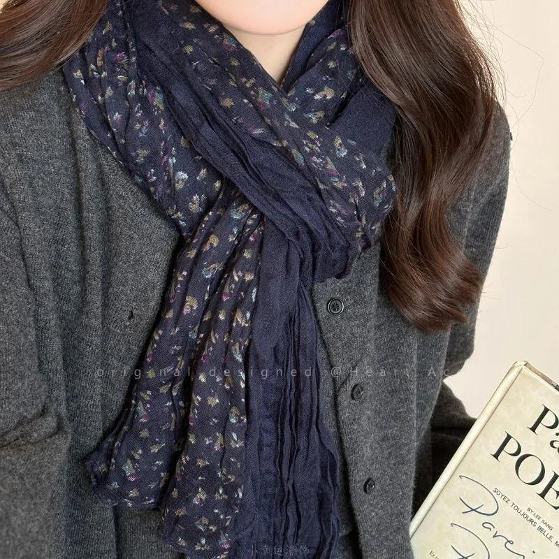 WTEMPO Spring Summer Artistic Retro Contrasting Floral Long Scarf for Women 2026 New Winter Outfit Coat Fashionable and Sophisticated Scarf