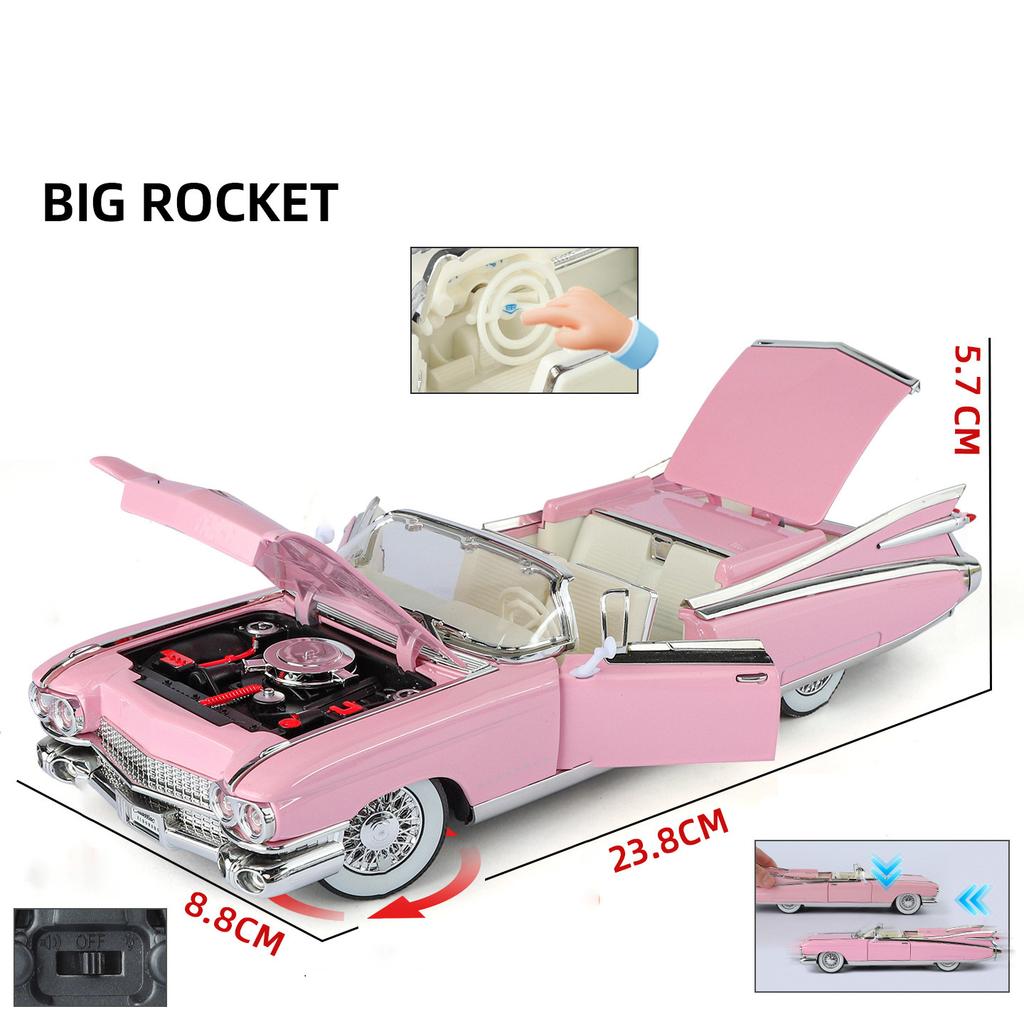 1:24 Eldorado Biarritz BIG ROCKET 1959 Alloy Die Cast Toy Car Model Sound and Light Children's Toy Collectibles Birthday Gift