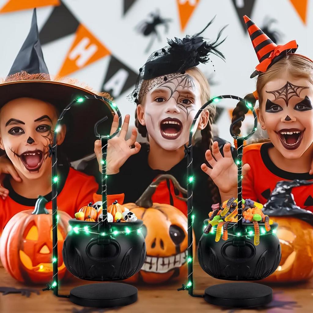 Halloween Party Decoration Witch With Light Pot Mist Plastic Bowl Decoration Candy Bucket Decoration