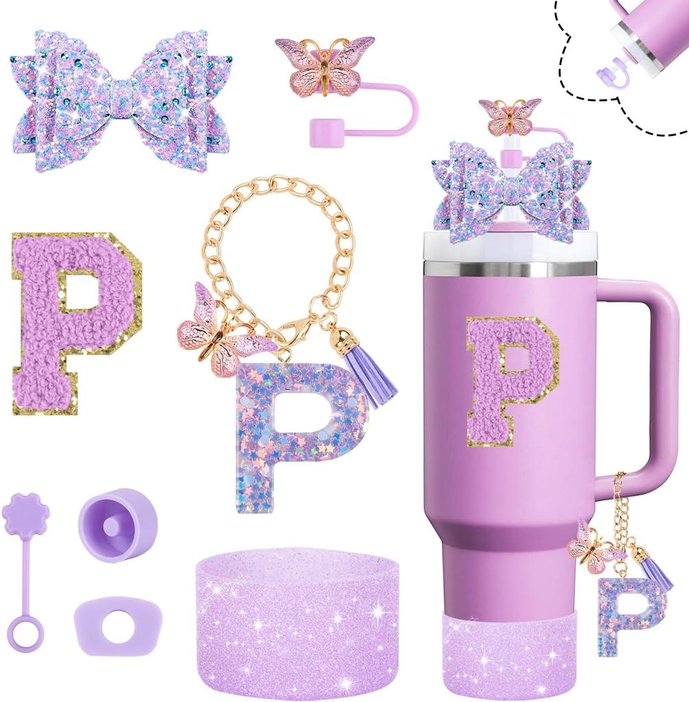 8pcs Cup Accessories Set for Stanley Cup 30oz 40oz Tumbler Straw Topper Cover, Boot, Spill Proof Stoppers, Handle Charms Sticker