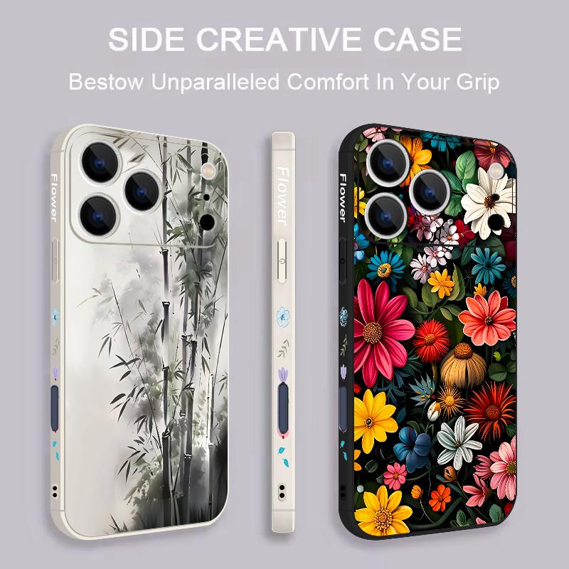 Colorful Flowers Pattern Lanyard Case For iPhone 17 Pro Max Funda iPhone 16 15 14 13 Pro Max 11 16E 17E Soft Silicone Cover