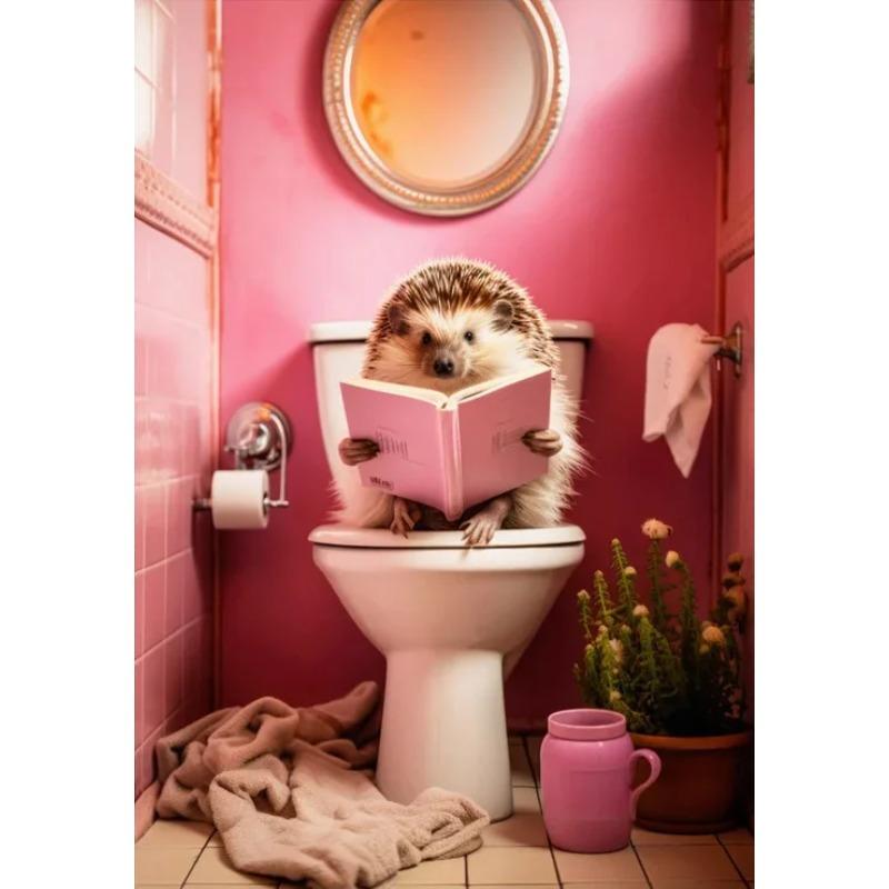 Chimpanzee Elephant Panda Animal Posters Print Funny Art Wall Picture Canvas Painting for Bathroom Toilet Room Home Decor Gift