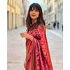 This beautiful saree is elegantly decorated with gorgeous Solid Jacquard weave that gives a perfect look to the outfit.