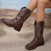 Damen Herbst-Winter Bestickte Mittellange Mode-Stiefel, Retro-Stil, Blockabsatz Langstiefel.