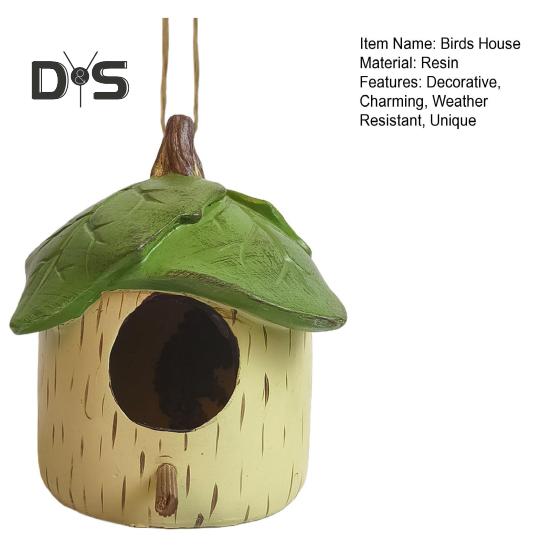 Kolibri-Haus für draußen, kleines Vogelhaus aus Kunstharz zum Aufhängen, dekoratives Vogelhaus mit grünen Blättern für Balkon, Veranda, Hinterhofdekoration