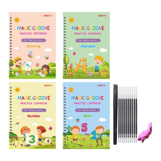 Grooved Copybook Kids Math Drawing Practice Book Handwriting Workbook Kit Number Letter Tracing Copybook for Preschoolers Neat Writing