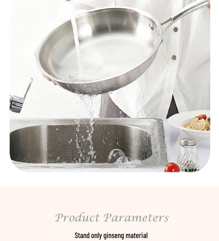 Uncoated 304 Stainless Steel Flat-Bottom Frying Pan for Induction Cookers - Non-Stick Egg Wok