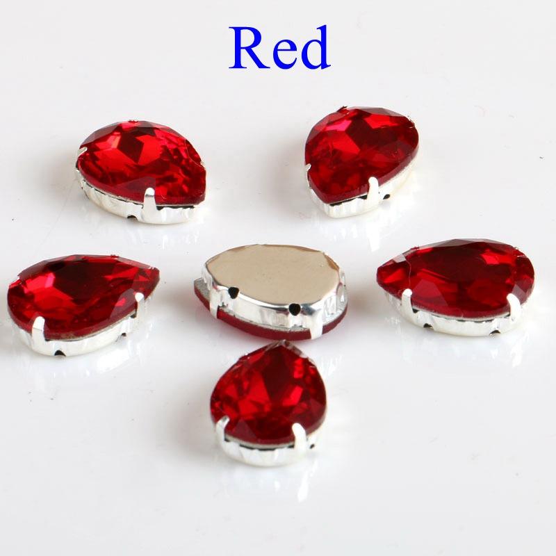 Drop Shape Glass Rhinestones With Claw Sew on Teardrop Crystal Stone Strass Diamond Metal Base Buckle Wedding Decoration