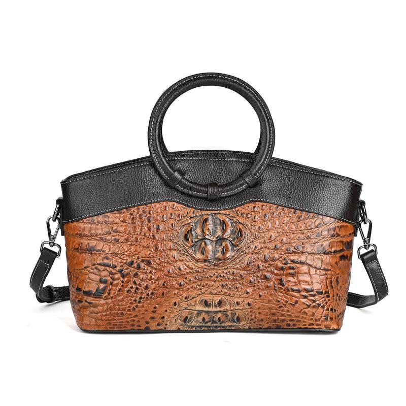 

Розкішні сумки Johnature. Жіночі сумки. Дизайнерські сумки на плече з натуральної шкіри та вінтажні крокодилові тиснення. червоно-коричневий