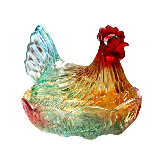 Glas Henne auf Nest Süßigkeitenschale mit Deckel Große Fußschale für Süßigkeiten Kekse Nüsse Desserts Vintage Rustikal Bonbonglas für Zuhause Küche Büro