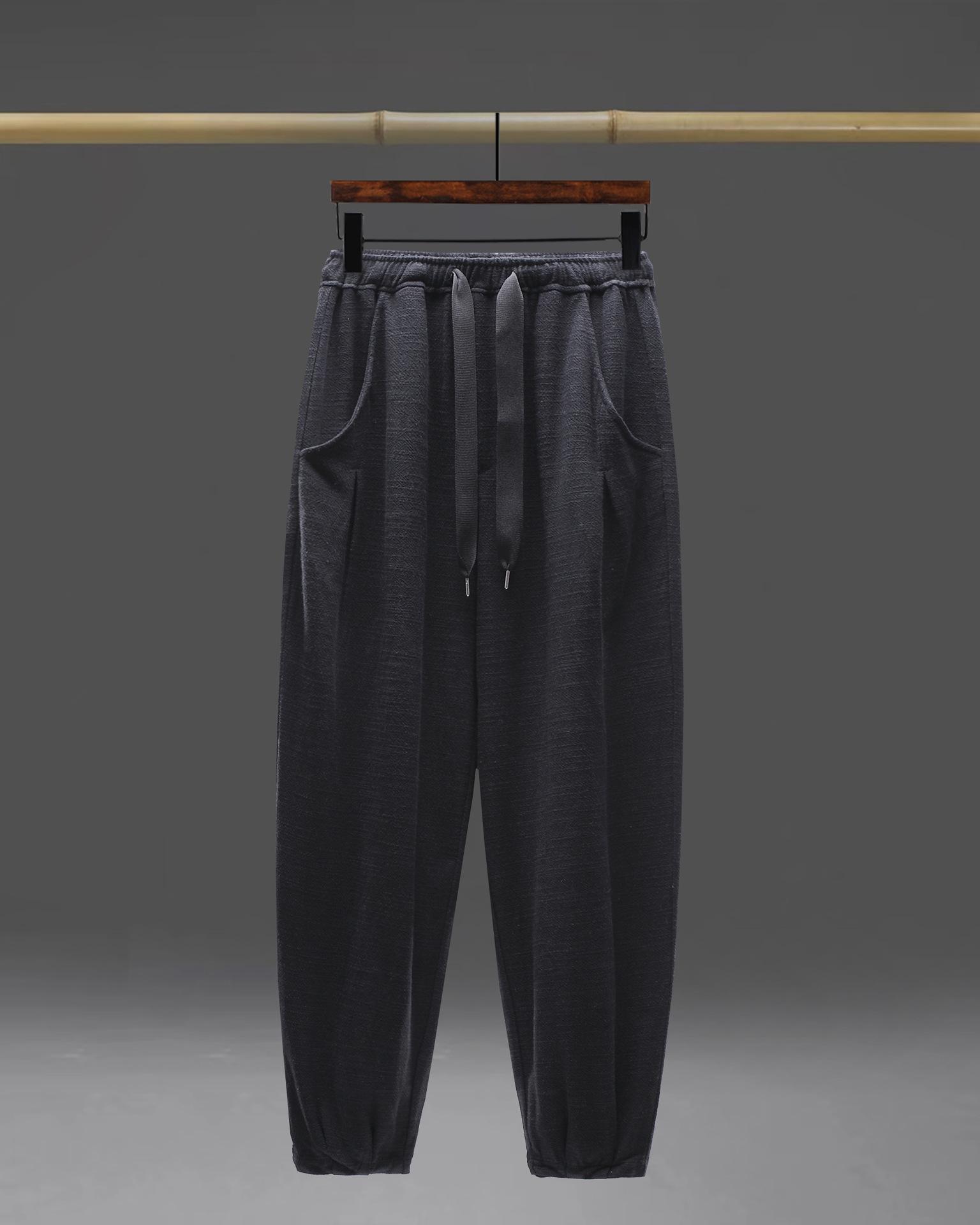 2026 Women s Spring/Autumn Frayed Ramie Cardigan Top with Lantern Pants - Chinese-Inspired Lazy Casual Style. Large (L)