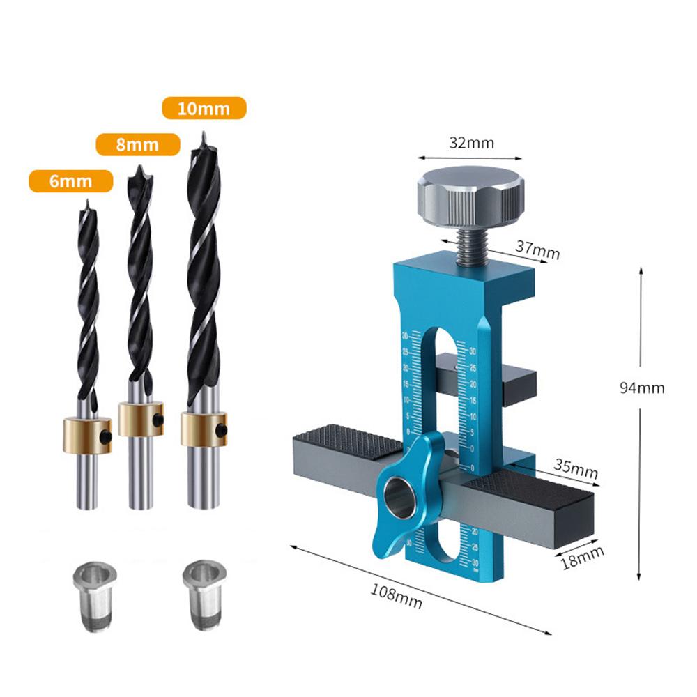 2-in-1 Aluminum Alloy Jig 10mm Drilling Guide Locator Cabinet Door Installation Positioner Can Clamp 7mm-40mm Thickness Boards