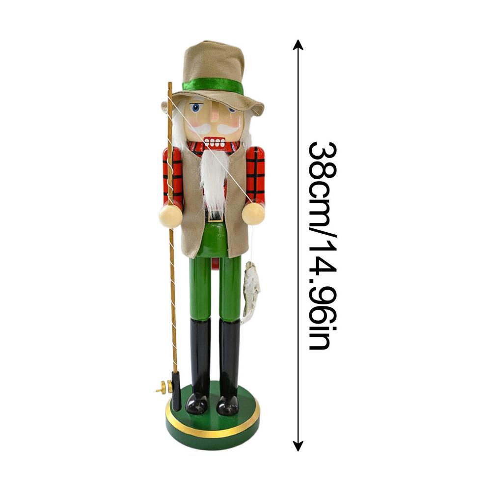 Wooden Nutcracker 14.96inch Christmas Decorative Fisherman Ornament Holiday Nut Cracker Doll Figure Nutcracker Figures For Shelf