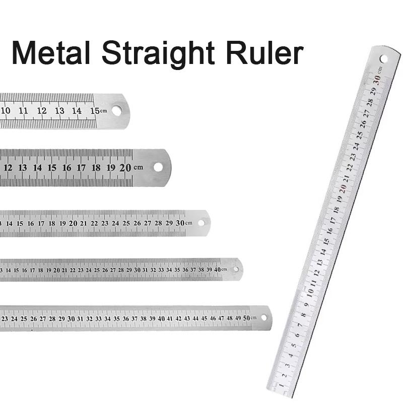 Règle Droite Métallique en Acier Inoxydable Pour Étudiant Menuisiers Bord Droit Outil de Mesure Pour Dessin et Esquisse 15/20/30/50cm